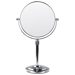 Beliani Makeup Mirror Silver Metal ø 20 Double-Sided Reversible Dressing Table Mirror Magnifyng Material:Metal Size:13x38x20