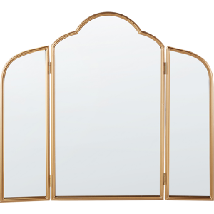 Beliani Table Trifold Mirror Gold Metal 87 x 77 cm Two Side Wings Folding Make-up Material:Iron Size:2x77x87