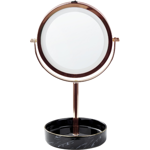 Beliani Makeup Mirror Rose Gold Iron Metal Frame Ceramic Base ø 26 cm with LED Light 1x/5x Magnification Double Sided Material:Iron Size:15x34x20