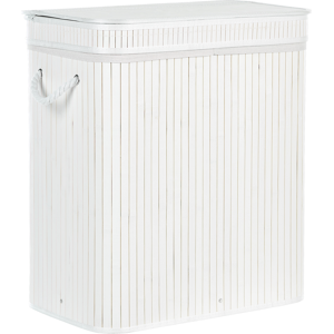 Beliani Basket with Zippered Lid Grey Bamboo Wood Laundry Hamper 2-Compartments with Rope Handles  Material:Bamboo Wood Size:34x60x52