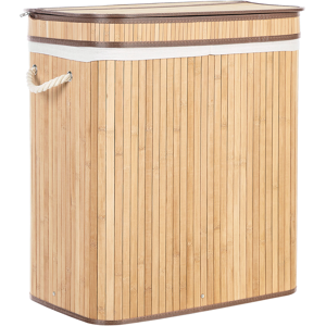 Beliani Basket with Zippered Lid Light Wood Bamboo Wood Laundry Hamper 2-Compartments with Rope Handles  Material:Bamboo Wood Size:34x60x52