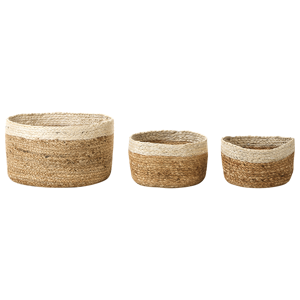 Beliani Set of 3 Storage Boxes Natural Beige Jute 13/14/18 cm Height Laundry Baskets Bin Accessory Decoration Boho Material:Jute Size:20/24/36x13/14/18x20/24/36