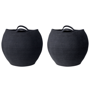 Beliani Set of 2 Storage Baskets Black Cotton 20 x 30 cm Laundry Bins Handwoven Containers Material:Cotton Size:30x30x30