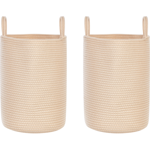 Beliani Set of 2 Storage Baskets Beige Cotton Handmade with Handles Solid Colour Laundry Hamper Fabric Bin Material:Cotton Size:34x39x34