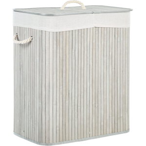 Beliani Basket with Lid Grey Bamboo Wood Laundry Hamper 2-Compartments with Rope Handles  Material:Bamboo Wood Size:30x60x50