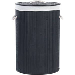 Beliani Laundry Basket Bit Black Bamboo Polyester Insert with Removable Lid Handles Modern Design Multifunctional Material:Bamboo Wood Size:40x60x40