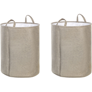 Beliani Set of 2 Storage Basket Beige Polyester Cotton with Drawstring Cover Laundry Bin Practical Accessories Material:Polyester Size:38/40x48/50x38/40