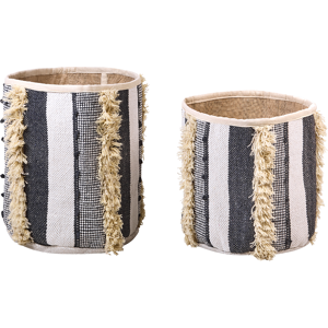 Beliani Set of 2 Storage Boxes Beige and Grey Cotton 40/45 cm Height Laundry Baskets Bin Accessory Decoration Boho Material:Cotton Size:45/35x35/45x45/35