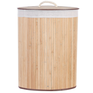 Beliani Storage Basket Light Wood Bamboo with Lid Laundry Bin Boho Practical Accessories Material:Bamboo Wood Size:35x60x60