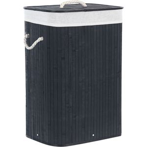 Beliani Storage Basket Black Bamboo with Lid Laundry Bin Boho Practical Accessories Material:Bamboo Wood Size:30x60x40