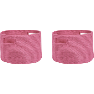 Beliani Set of 2 Storage Baskets Cotton Pink Braided Laundry Hamper Fabric Toys Storage Bin Material:Cotton Size:30x20x30