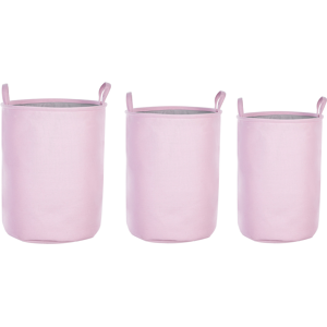 Beliani Set of 3 Storage Basket Pink Polyester Cotton with Drawstring Cover Laundry Bin Practical Accessories Material:Polyester Size:39/36/34x48/47/45x39/36/34