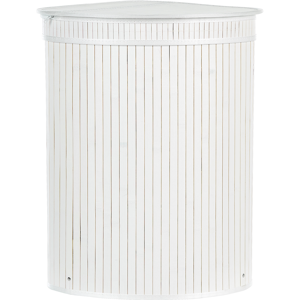 Beliani Corner Basket with Zippered Lid White Bamboo Wood Laundry Hamper 2-Compartments with Rope Handles  Material:Bamboo Wood Size:30x60x42