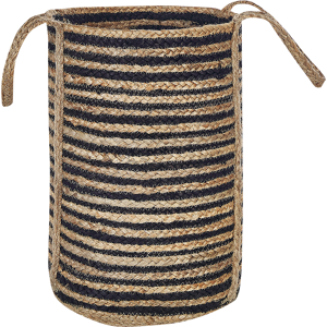 Beliani Storage Basket Beige and Black Jute Braided Laundry Hamper Fabric Bin Material:Jute Size:26x43x26