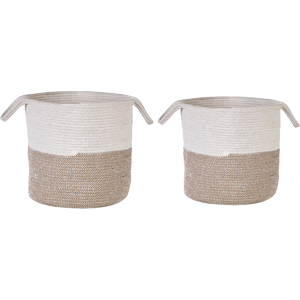 Beliani Set of 2 Storage Baskets Beige White Cotton Laundry Bins Woven  Material:Cotton Size:33/35x31/36x33/35