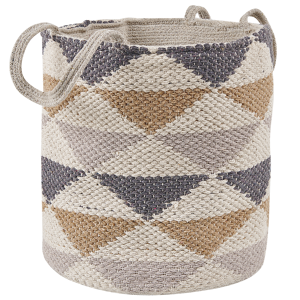Beliani Cotton Basket Laundry Bin Beige Triangle Pattern Material:Cotton Size:30x34x30
