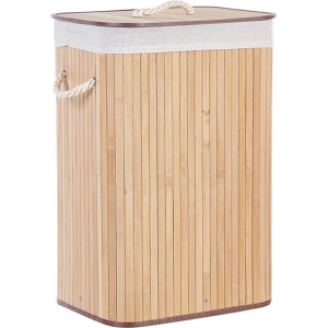 Beliani Storage Basket Light Wood Bamboo with Lid Laundry Bin Boho Practical Accessories Material:Bamboo Wood Size:30x60x40