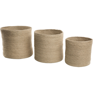 Beliani Set of 3 Jute Storage Baskets Laundry Bins Sand Beige Natural Material:Jute Size:33/31/25x32/30/26x33/31/25