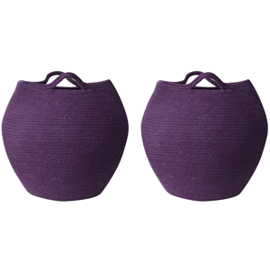 Beliani Set of 2 Storage Baskets Violet Cotton 20 x 30 cm Laundry Bins Handwoven Containers Material:Cotton Size:30x30x30