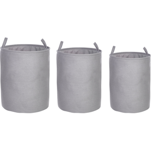 Beliani Set of 3 Storage Basket Grey Polyester Cotton with Drawstring Cover Laundry Bin Practical Accessories Material:Polyester Size:39/36/34x48/47/45x39/36/34