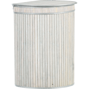 Beliani Corner Basket with Zippered Lid Grey Bamboo Wood Laundry Hamper 2-Compartments with Rope Handles  Material:Bamboo Wood Size:30x60x42