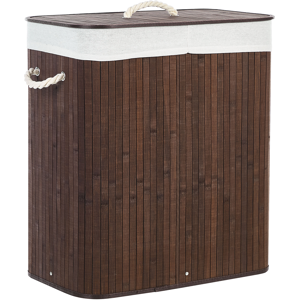 Beliani Basket with Lid Dark Wood Bamboo Laundry Hamper 2-Compartments with Rope Handles  Material:Bamboo Wood Size:30x60x50