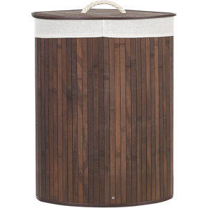 Beliani Storage Basket Dark Wood Bamboo with Lid Laundry Bin Boho Practical Accessories Material:Bamboo Wood Size:35x60x60