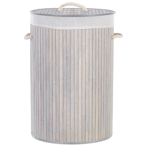 Beliani Laundry Basket Bit Grey Bamboo Polyester Insert with Removable Lid Handles Modern Design Multifunctional Material:Bamboo Wood Size:40x60x40