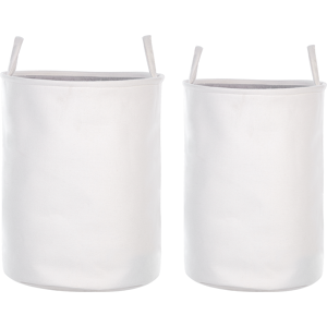 Beliani Set of 2 Storage Basket White Polyester Cotton with Drawstring Cover Laundry Bin Practical Accessories Material:Polyester Size:36/33x46/44x36/33