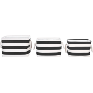 Beliani Set of 3 Storage Baskets Polyester Cotton Black and White Laundry Bins Organization with Handles Traditional Living Room Bedroom Material:Polyester Size:27/24/22x28/26/23x37/34/32