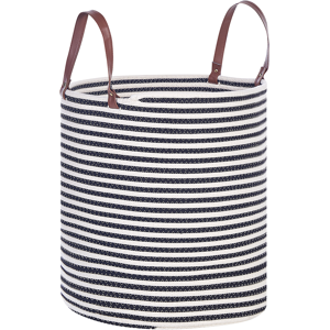 Beliani Storage Basket White and Black Cotton Handmade with Handles Striped Pattern Laundry Hamper Fabric Bin Material:Cotton Size:39x42x39