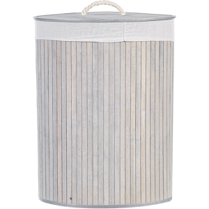 Beliani Storage Basket Light Grey Bamboo with Lid Laundry Bin Boho Practical Accessories Material:Bamboo Wood Size:35x60x60