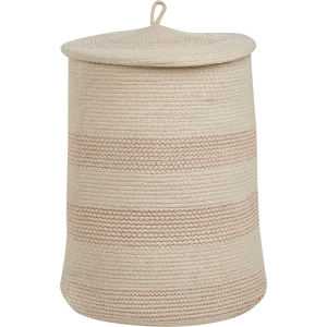 Beliani Storage Basket Light Beige and Pink Cotton Striped with Lid Laundry Bin Boho Accessories Material:Cotton Size:44x52x44