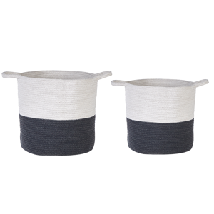 Beliani Set of 2 Storage Baskets Black White Cotton Laundry Bins Woven  Material:Cotton Size:33/35x33/35x33/35