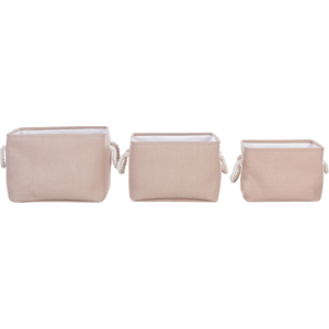 Beliani Set of 3 Storage Baskets Polyester Cotton Beige Laundry Bins Organization with Handles Traditional Living Room Bedroom Material:Polyester Size:27/24/22x28/26/23x37/34/32