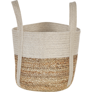 Beliani Storage Basket Beige and White Jute and Cotton Braided Laundry Hamper Fabric Bin Material:Jute Size:35x30x35