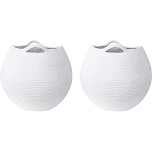 Beliani Set of 2 Storage Baskets White Cotton 20 x 30 cm Laundry Bins Handwoven Containers Material:Cotton Size:30x30x30