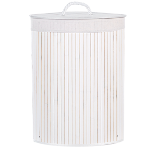 Beliani Storage Basket White Bamboo with Lid Laundry Bin Boho Practical Accessories Material:Bamboo Wood Size:35x60x60