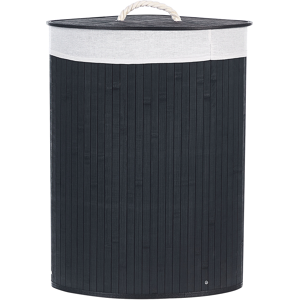 Beliani Storage Basket Black Bamboo with Lid Laundry Bin Boho Practical Accessories Material:Bamboo Wood Size:35x60x60