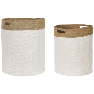 Beliani Set of 2 Cotton Storage Baskets Laundry Bins White and Light Beige  Material:Cotton Size:36/41x48/53x36/41