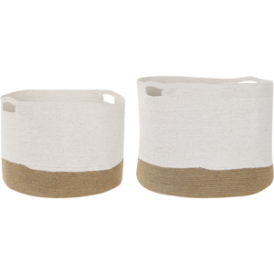 Beliani Set of 2 Cotton Storage Baskets Laundry Bins White and Light Beige  Material:Cotton Size:46/51x34/42x46/51