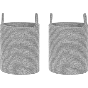 Beliani Set of 2 Storage Baskets Grey Cotton Handmade with Handles Solid Colour Laundry Hamper Fabric Bin Material:Cotton Size:34x39x34