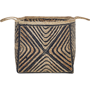 Beliani Storage Basket Beige and Black Jute Braided Laundry Hamper Fabric Bin Material:Jute Size:40x36x40