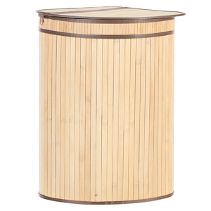 Beliani Corner Basket with Zippered Lid Light Wood Bamboo Wood Laundry Hamper 2-Compartments with Rope Handles  Material:Bamboo Wood Size:30x60x42