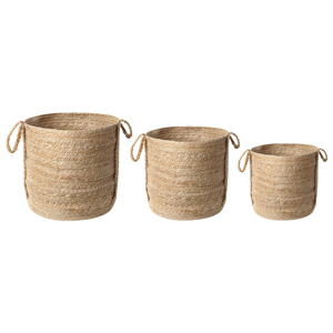 Beliani Set of 3 Storage Baskets Jute Natural 30 cm Laundry Bins Containers Boho Material:Jute Size:20/25/30x20/25/30x20/25/30