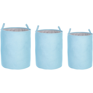 Beliani Set of 3 Storage Basket Blue Polyester Cotton with Drawstring Cover Laundry Bin Practical Accessories Material:Polyester Size:39/36/34x48/47/45x39/36/34