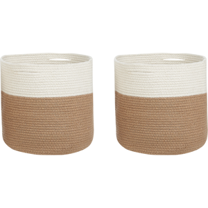 Beliani Set of 2 Storage Baskets Cotton Beige and White Braided Laundry Hamper Fabric Bin Material:Cotton Size:34x31x34