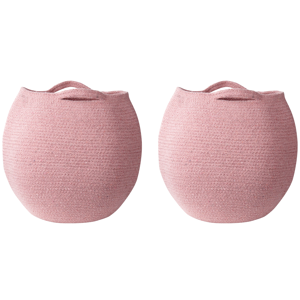 Beliani Set of 2 Storage Baskets Pink Cotton 20 x 30 cm Laundry Bins Handwoven Containers Material:Cotton Size:30x30x30