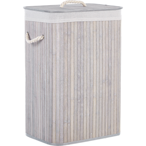 Beliani Storage Basket Light Grey Bamboo with Lid Laundry Bin Boho Practical Accessories Material:Bamboo Wood Size:30x60x40