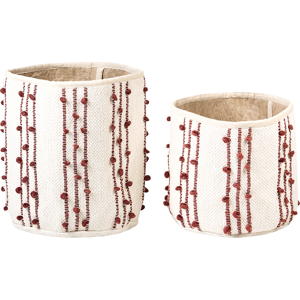 Beliani Set of 2 Storage Boxes Beige and Red Cotton 40/45 cm Height Laundry Baskets Bin Accessory Decoration Boho Material:Cotton Size:45/35x40/45x45/35